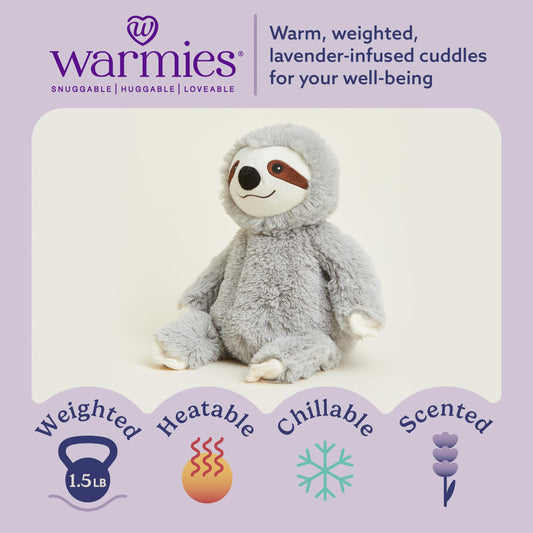 Warmies Gray Sloth weighted plush providing soothing snuggles