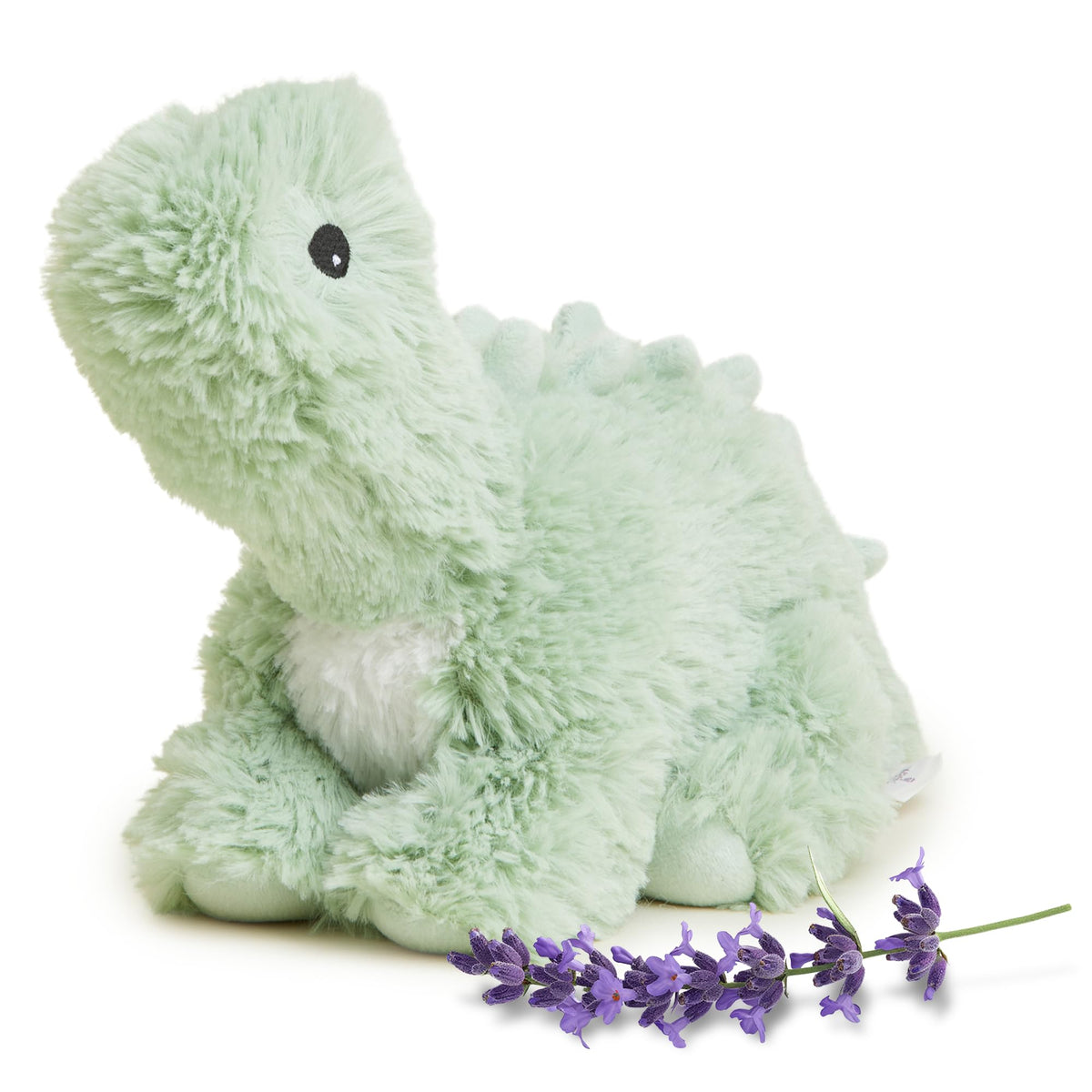 Warmies Green Long Neck Dinosaur front view shows a cuddly weighted plush ready for hugs