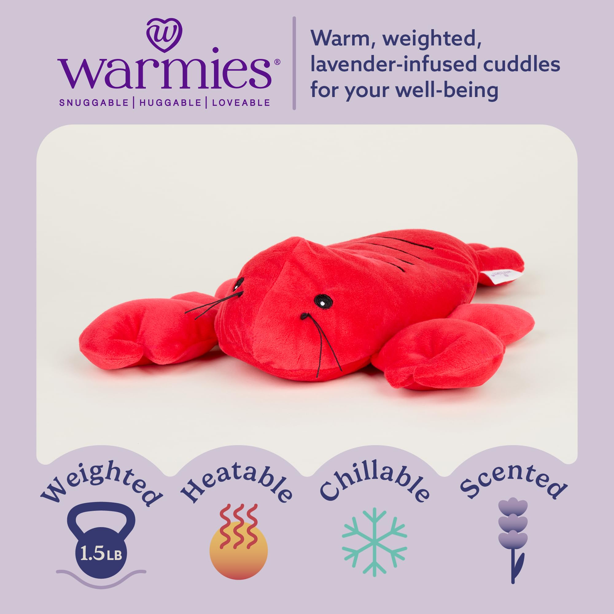 Warmies Lobster coolable plush provides refreshing relief when needed.