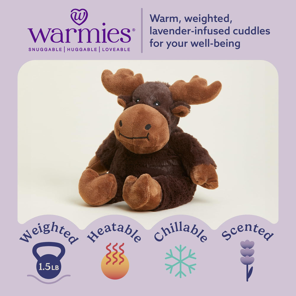 Warmies Moose heat-microwave plush delivers soothing warmth after a long day.