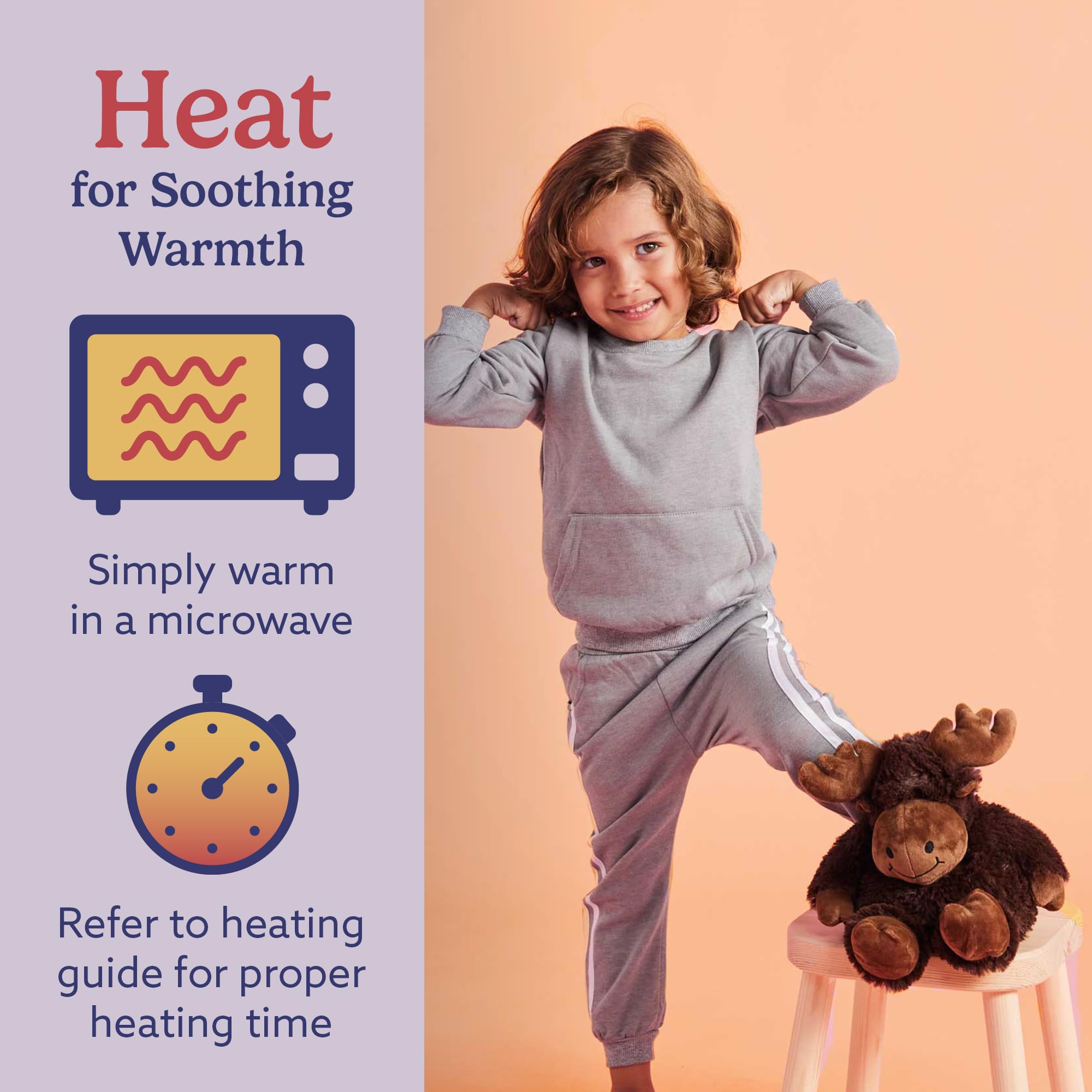 Warmies Moose weighted-plush hug provides calm moments and bedtime support.