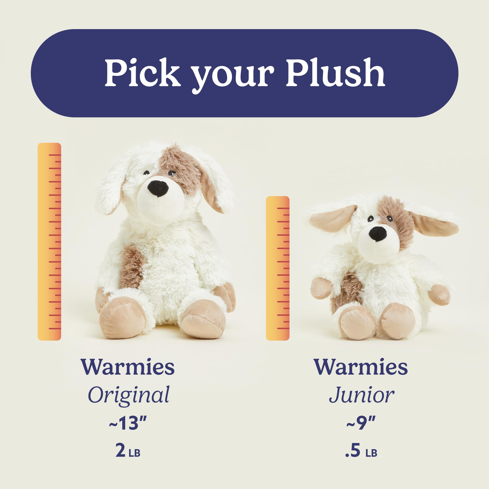 Warmies Puppy 9-inch plush is perfect for hugs and travel.