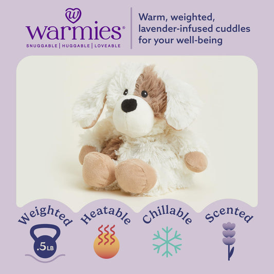 Warmies Puppy weighted plush offers calming heft for soothing moments.