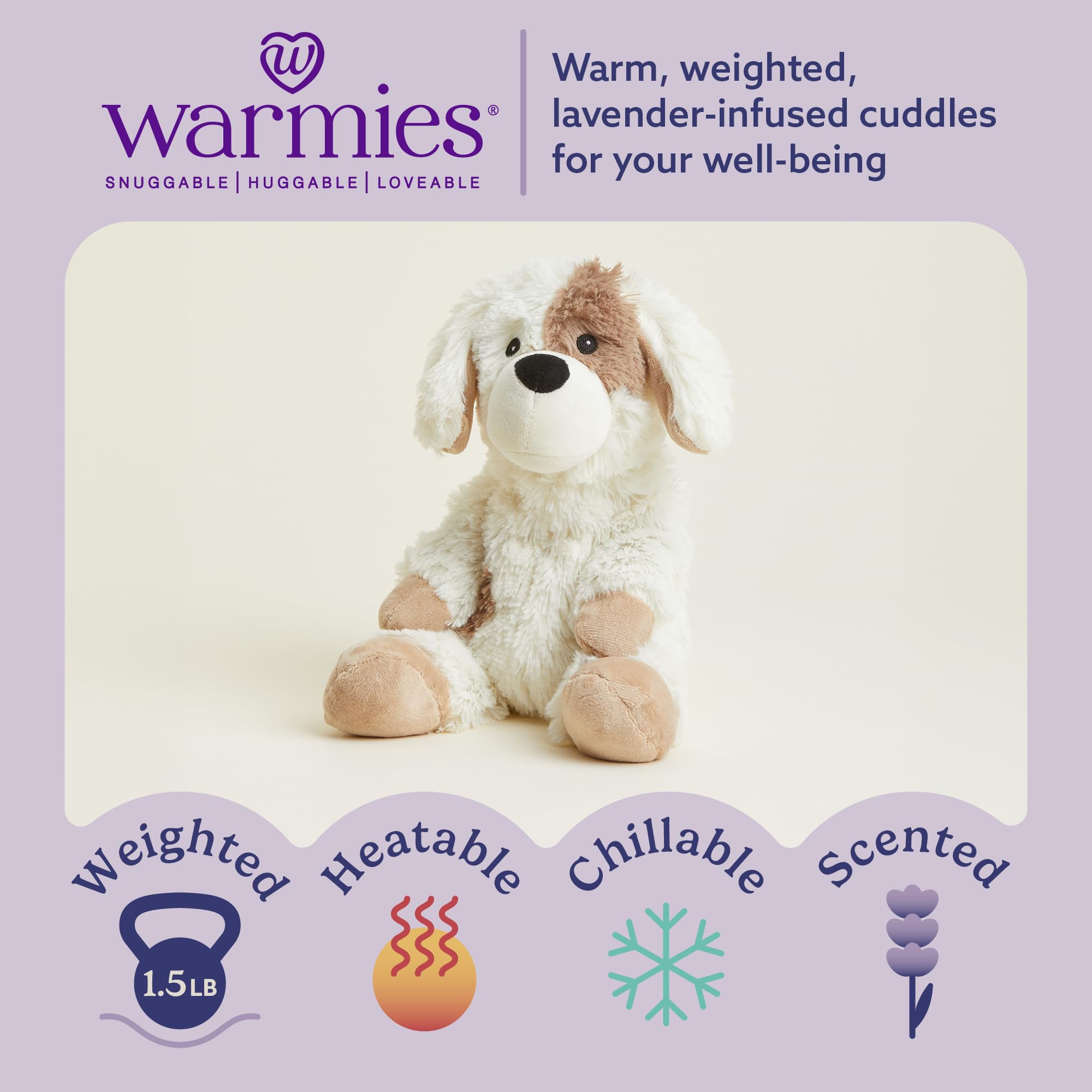 Warmies Puppy weighted plush offers cozy pressure during bedtime