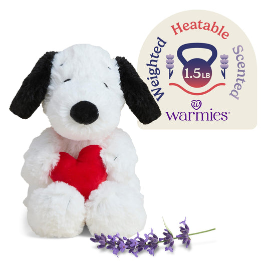Warmies Red Heart Snoopy microwavable plush for comforting warmth during evenings.
