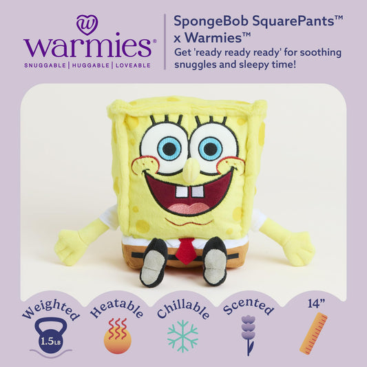 Warmies SpongeBob heat-up plush offering comforting warmth during evenings.