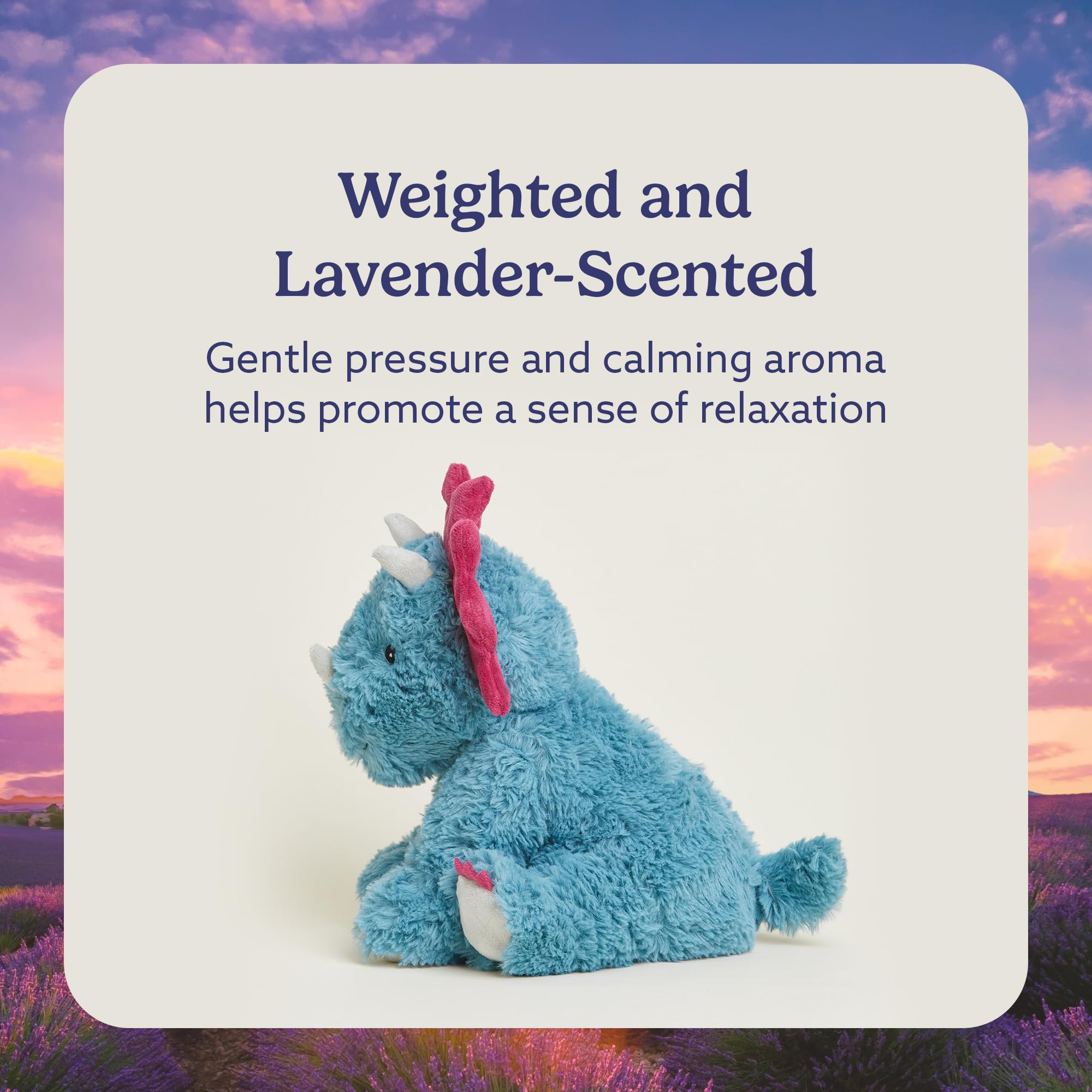 Warmies Triceratops heated snuggle offers warm comfort for calm moments.