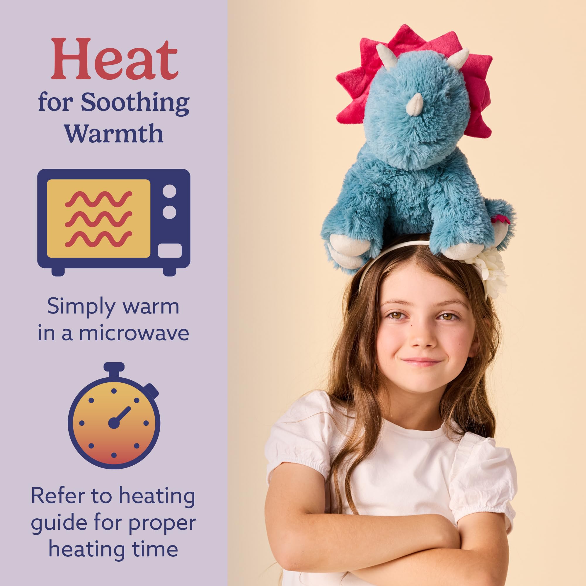 Warmies Triceratops lavender-scented plush creates a gentle relaxing aroma.
