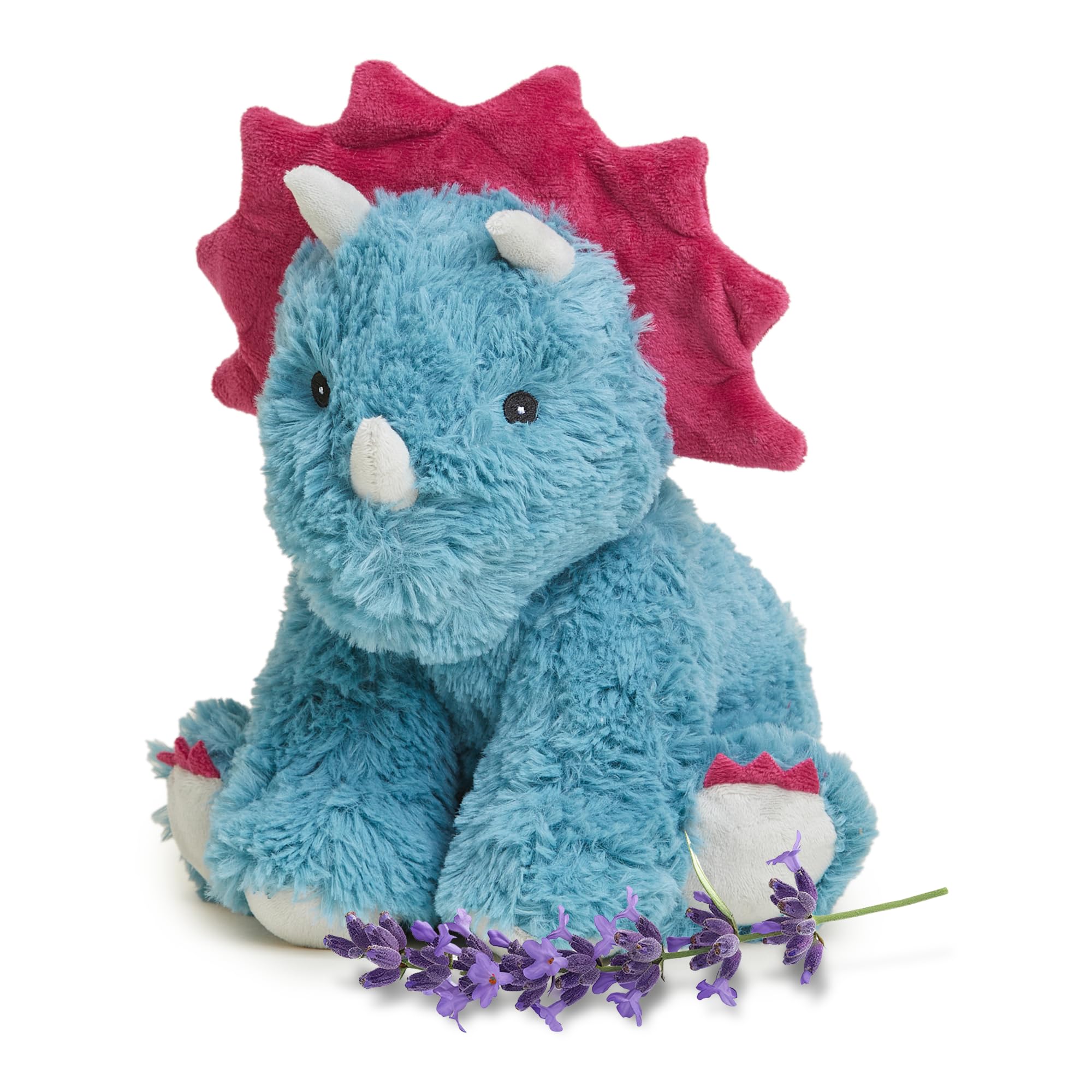 Warmies Triceratops microwavable plush provides soothing warmth for cozy snuggles.