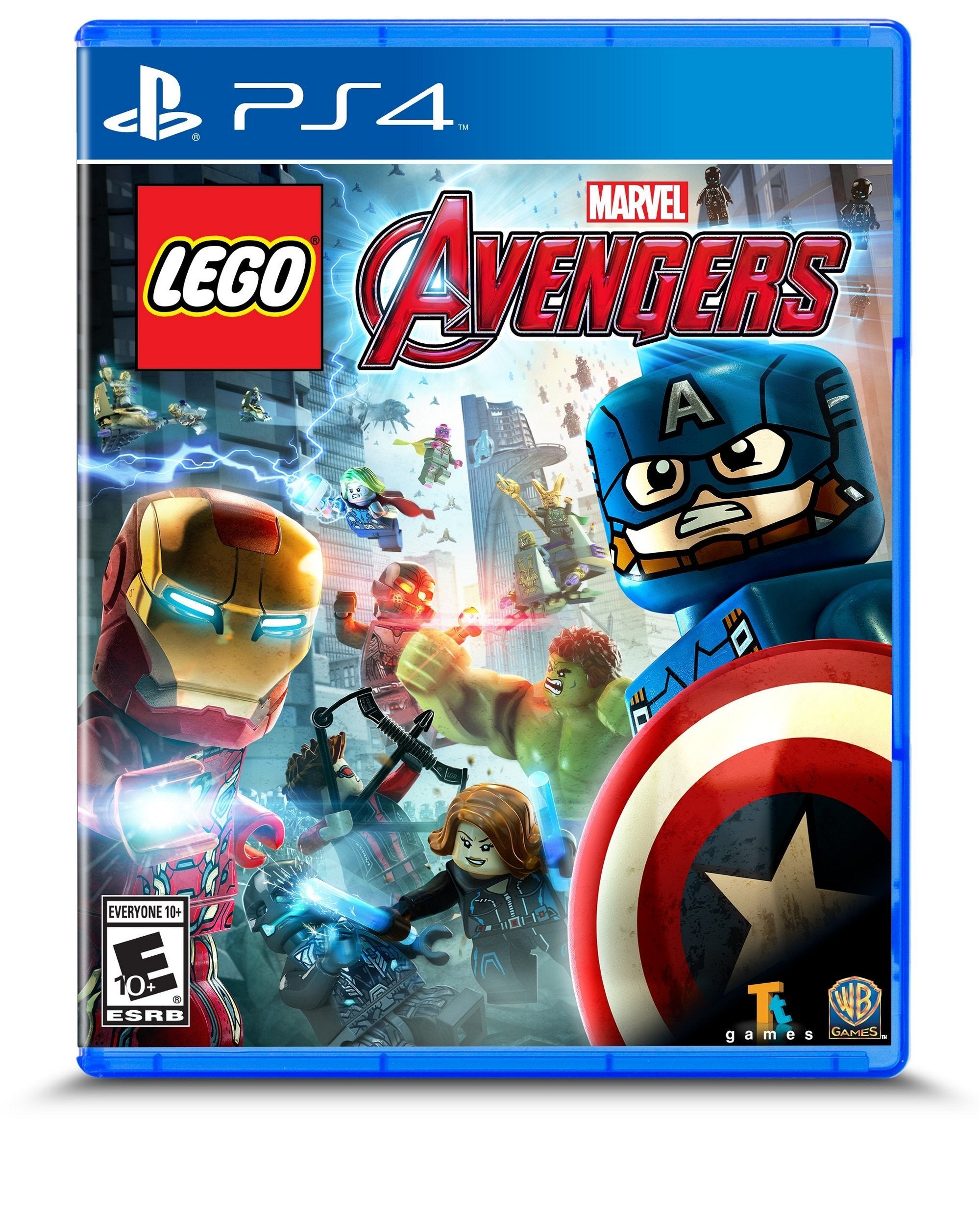 Warner Bros Lego Marvel's Avengers PS4 cover featuring iconic heroes for family-friendly adventure.