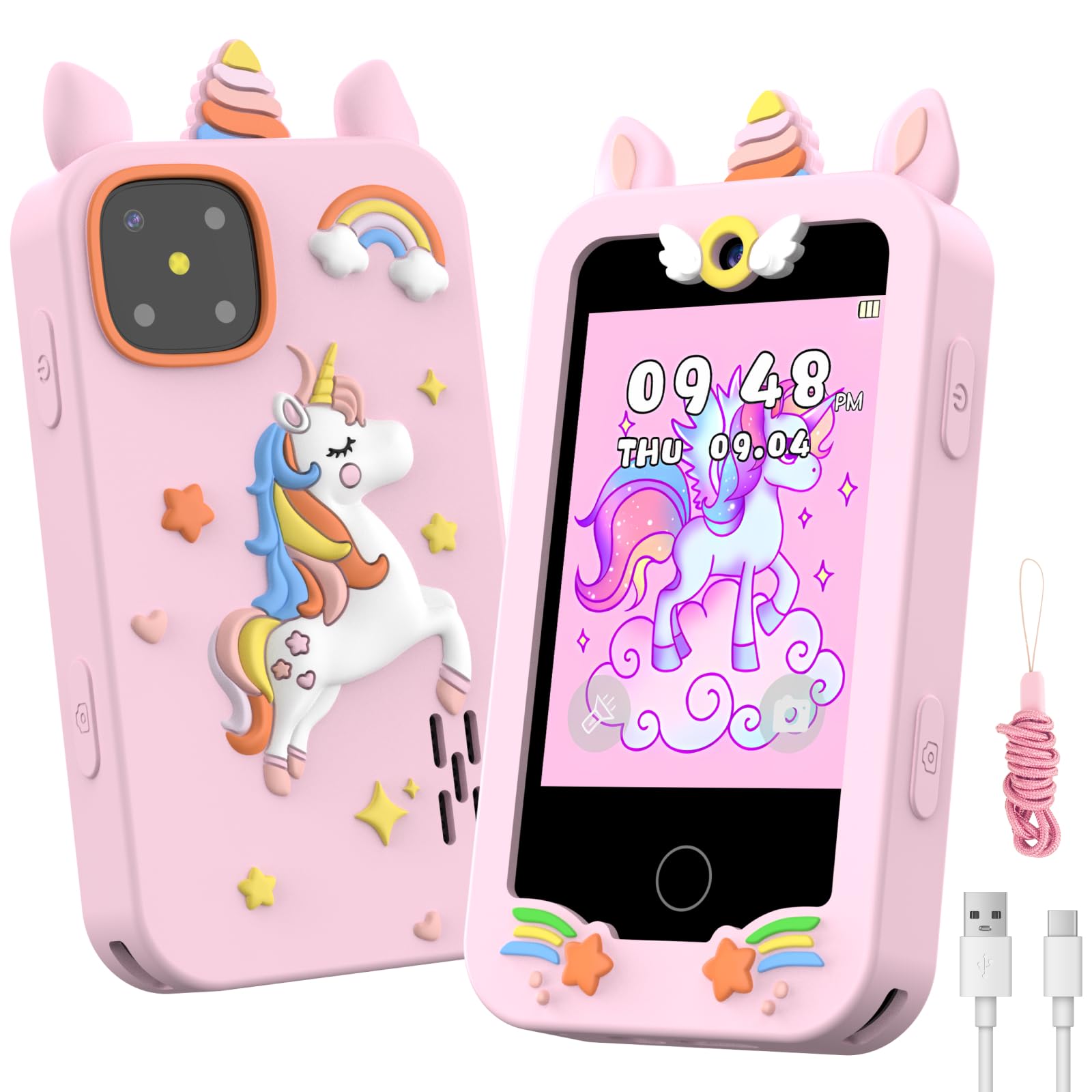 WARWARS Kids Smart Phone for Girls with front camera for playful selfies and learning.