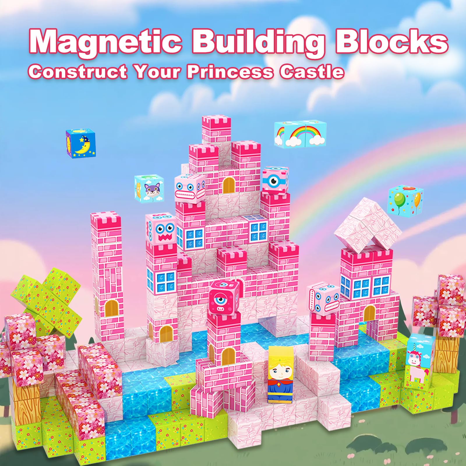 WSHIMIN magnetic building blocks pink castle ideal for STEM exploration