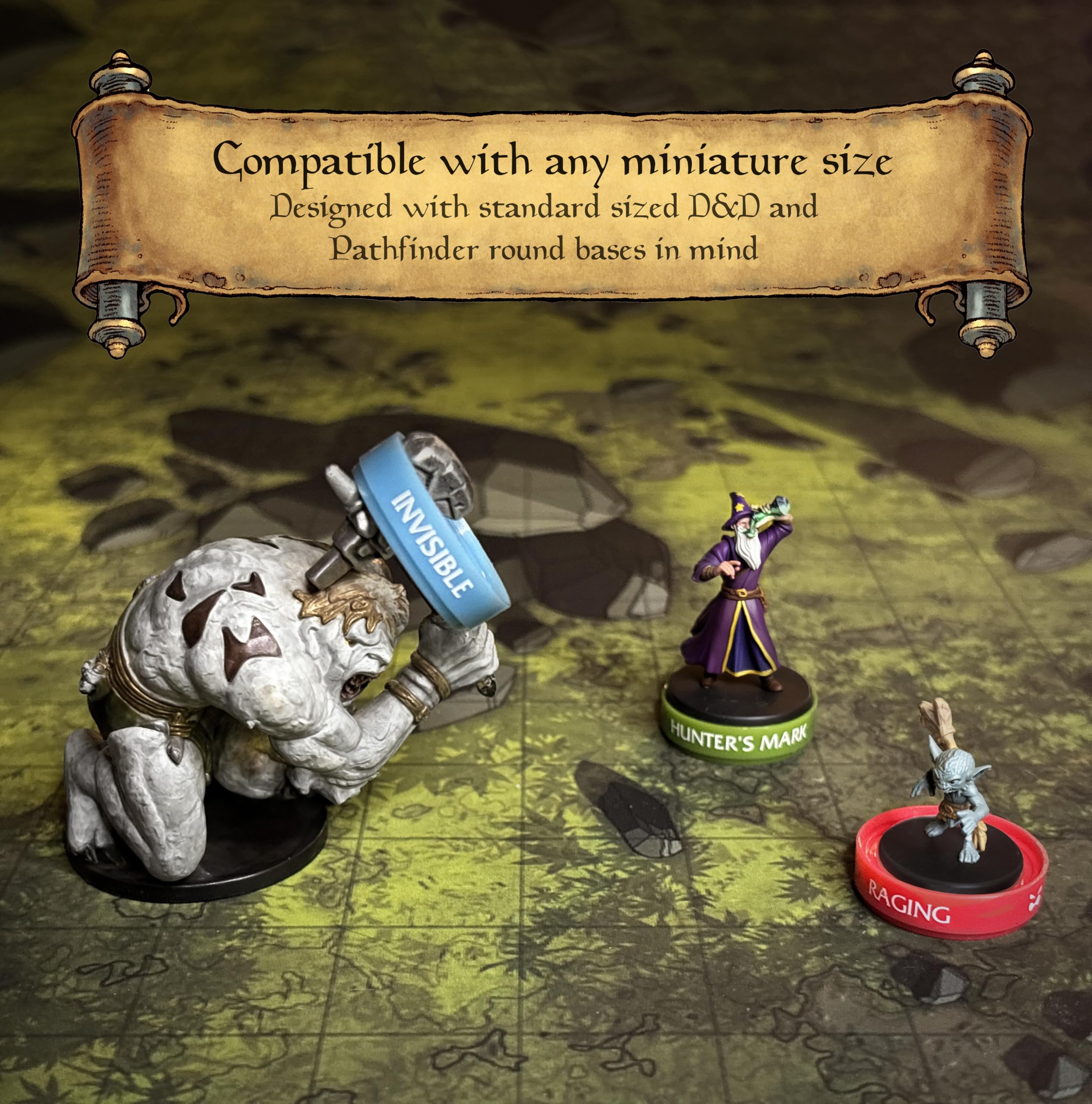 WASTED WIZARD 1-inch mini compatibility supports tight placement on standard battle grids
