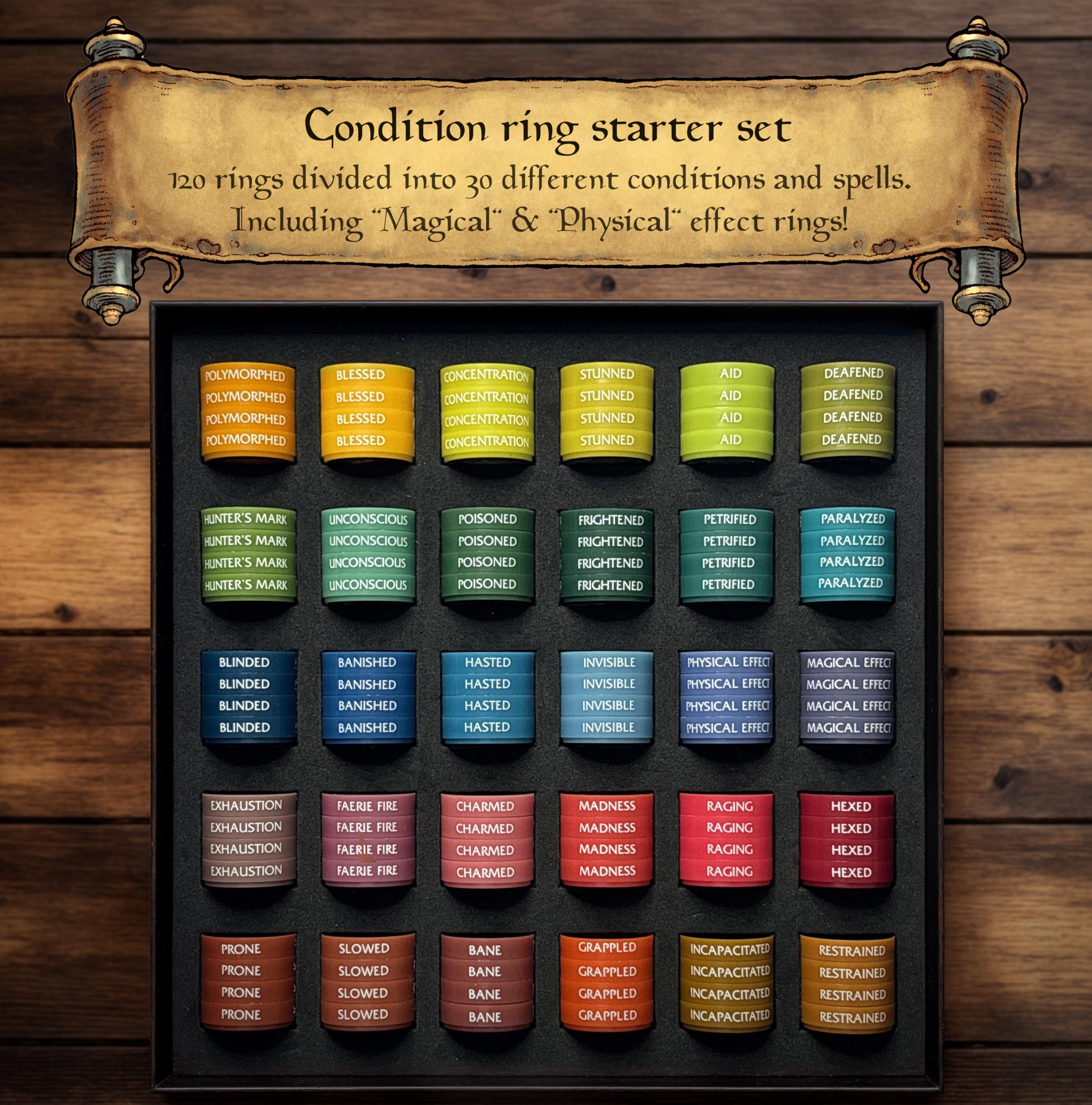 WASTED WIZARD rings attach to larger miniatures for flexible display and tracking