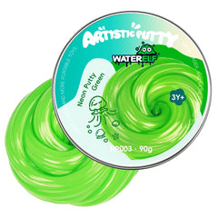 WaterELF Play Putty Green tin front view for compact sensory play