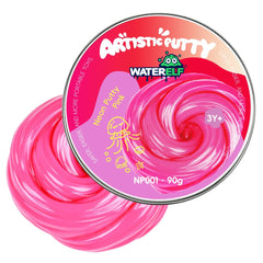 WaterELF Play Putty Pink Tin front view, non-sticky and mess-free sensory toy.