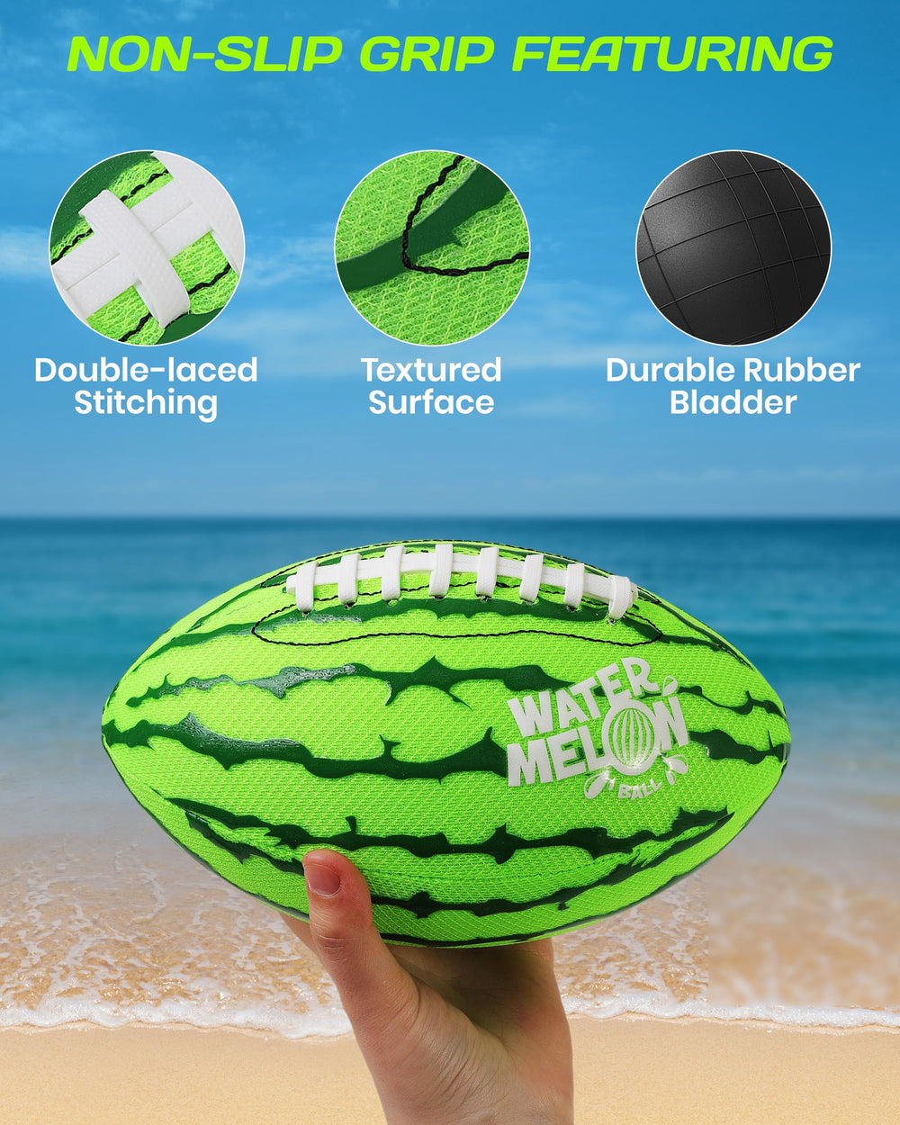 Watermelon Ball grippy-textured-surface enhances throws when wet.