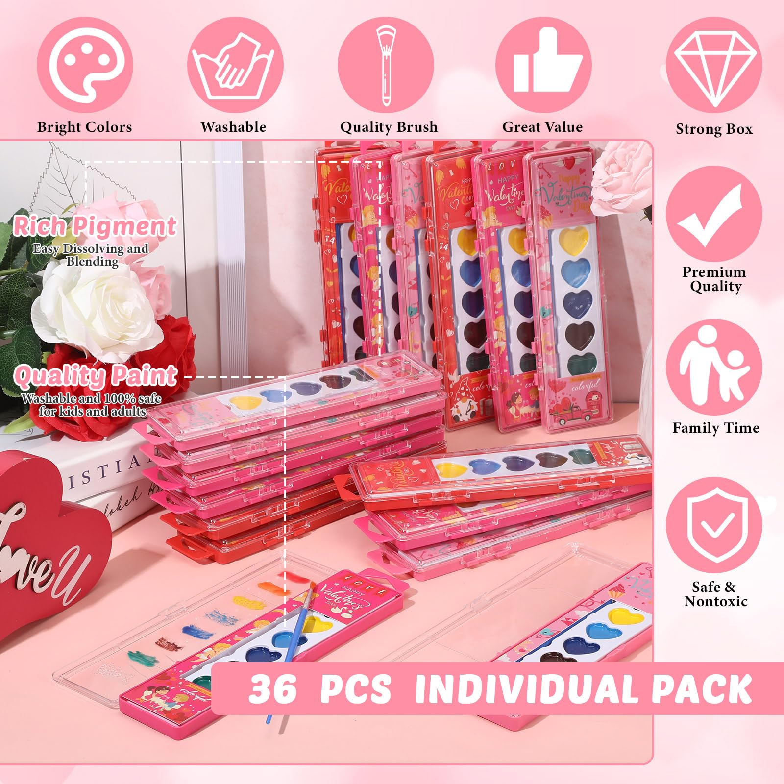 Watersay 36-pack watercolors with brush for easy home art projects.