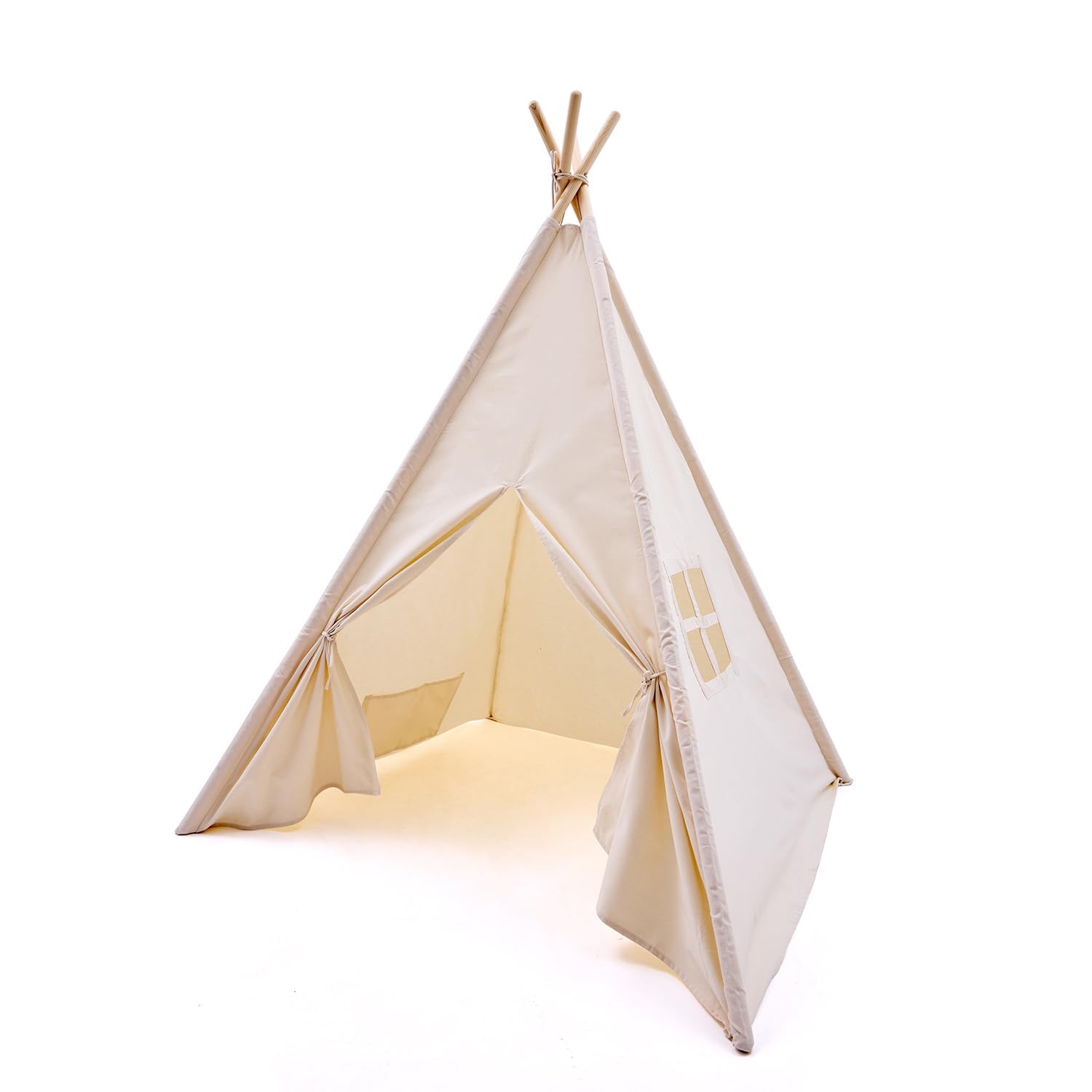 WATEVLOTCS kids play teepee front view with sturdy pine frame for durable play.
