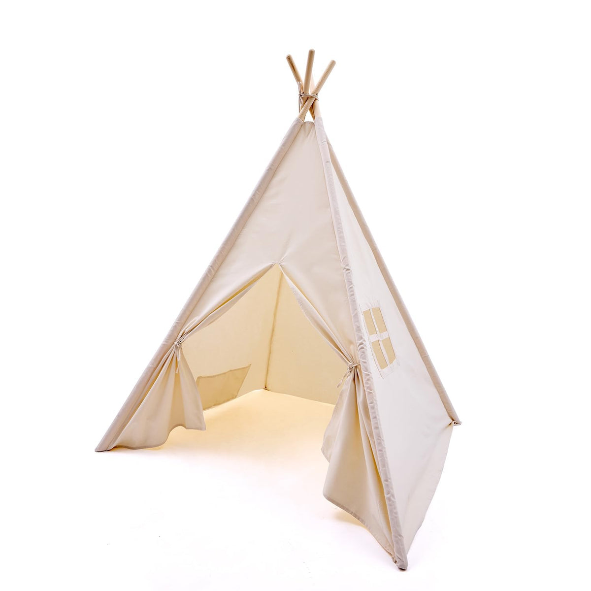 WATEVLOTCS kids play teepee front view with sturdy pine frame for durable play.