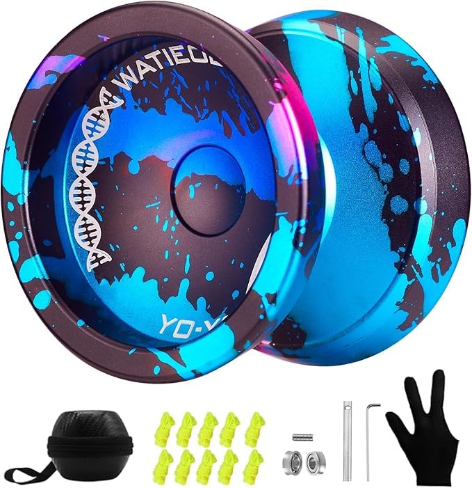 WATIEOBOO yoyo in dark blue and pink, ready for smooth play and spins.