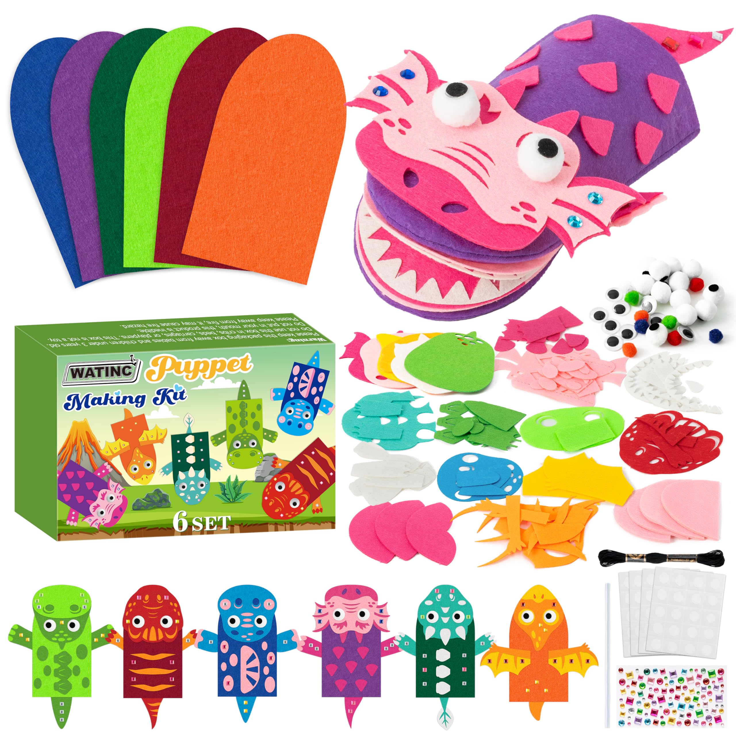 WATINC dinosaurs hand puppet kit with six pieces for creative storytelling
