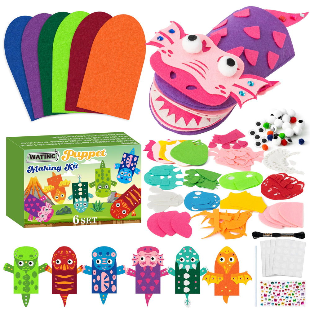 WATINC dinosaurs hand puppet kit with six pieces for creative storytelling