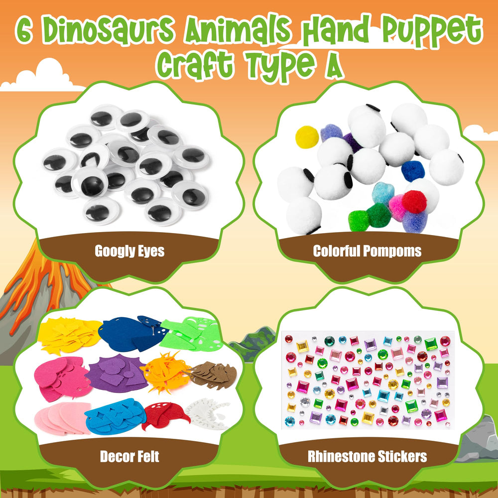 WATINC colorful dinosaur hand puppets arranged for a creative display.