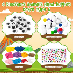 WATINC colorful dinosaur hand puppets arranged for a creative display.