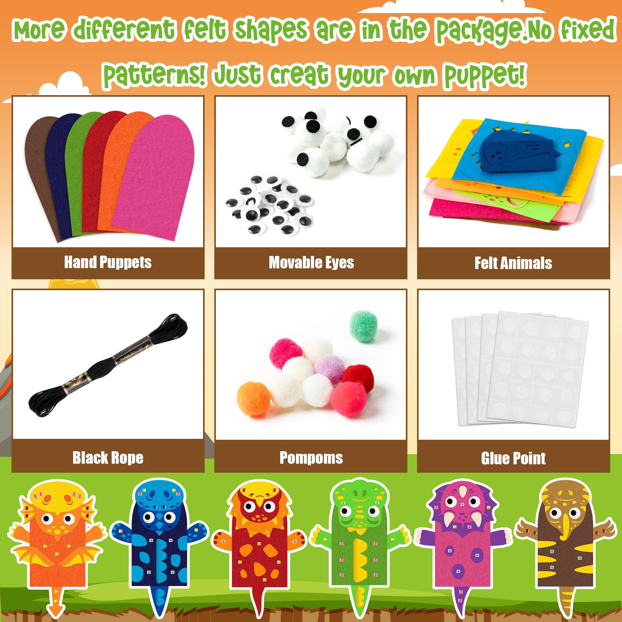 WATINC kit includes pom-poms for decorating puppets and scenes.