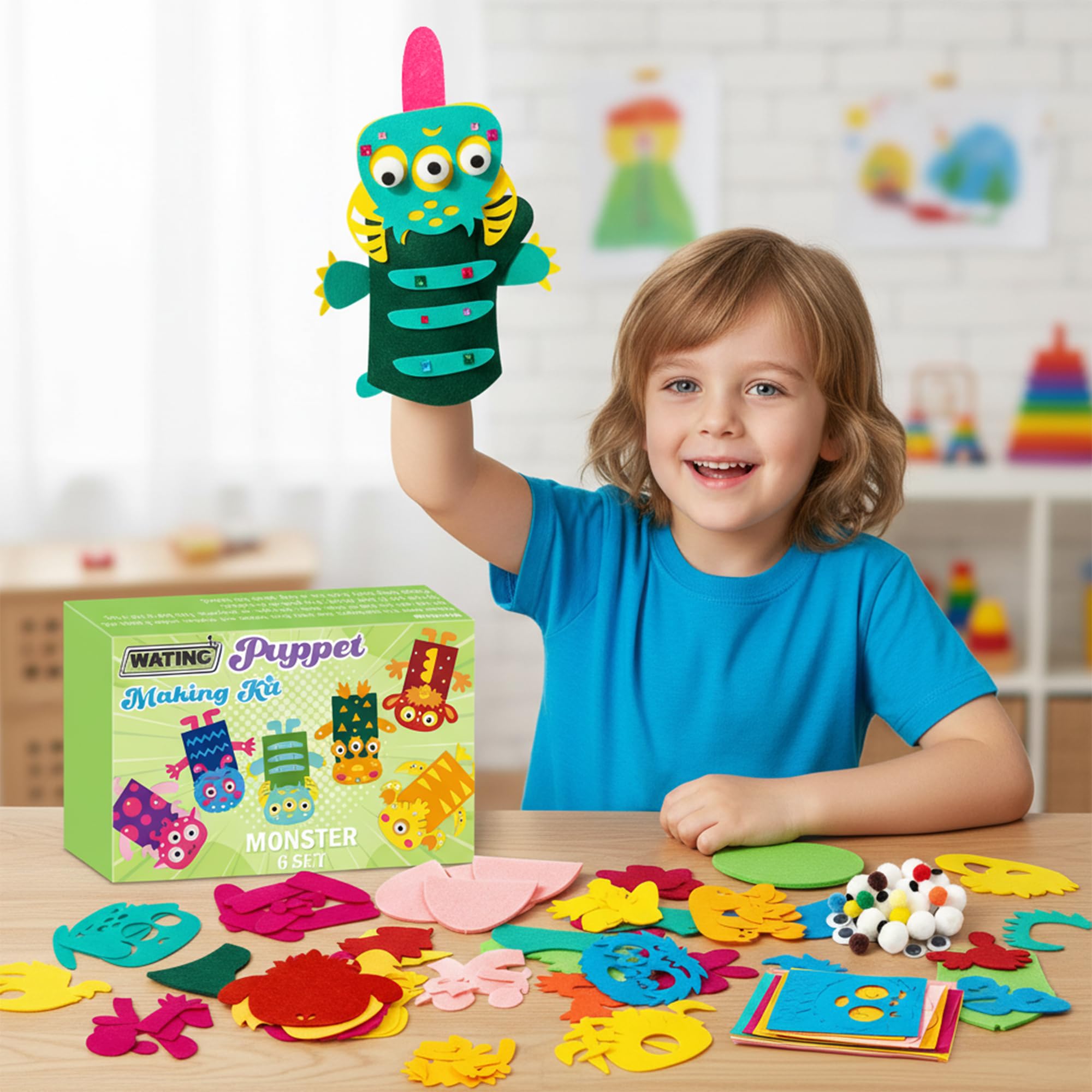 WATINC hand-puppet front view: easy-to-grip design for small hands