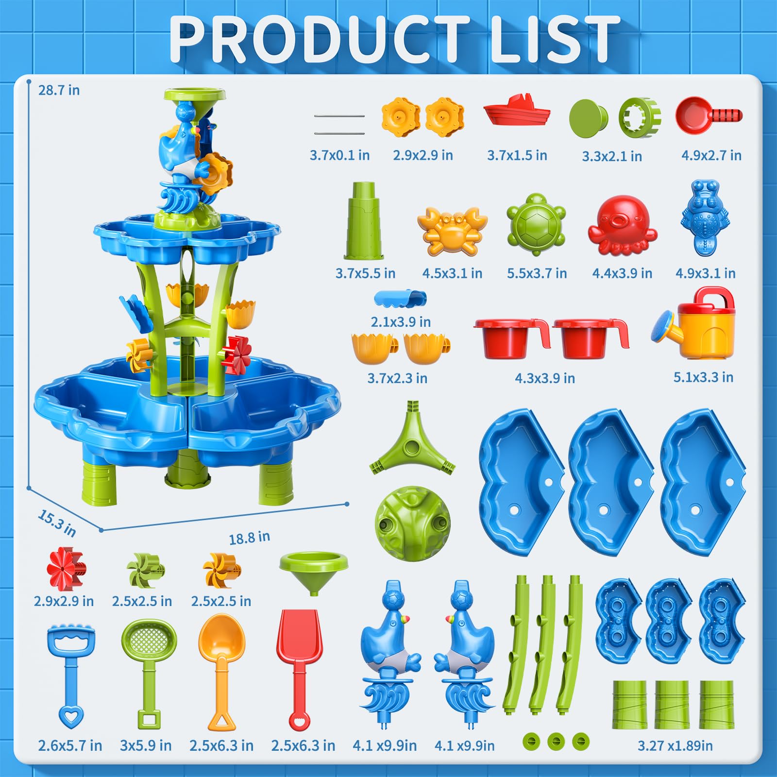 Watudou water table accessories set featuring shovels, boats, and molds for creative water play.