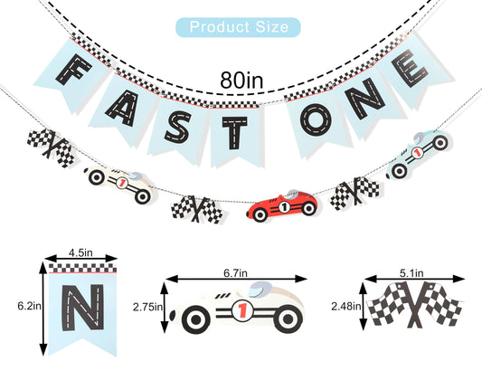 WAUAO Fast One Birthday Banner with checkered flags enhances party theme