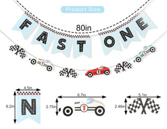 WAUAO Fast One Birthday Banner with checkered flags enhances party theme