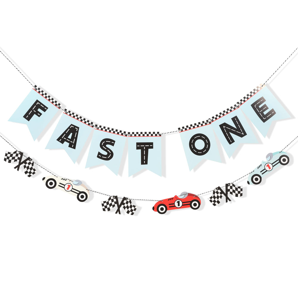 WAUAO Race Car Fast One banner graphics for a racing themed party backdrop