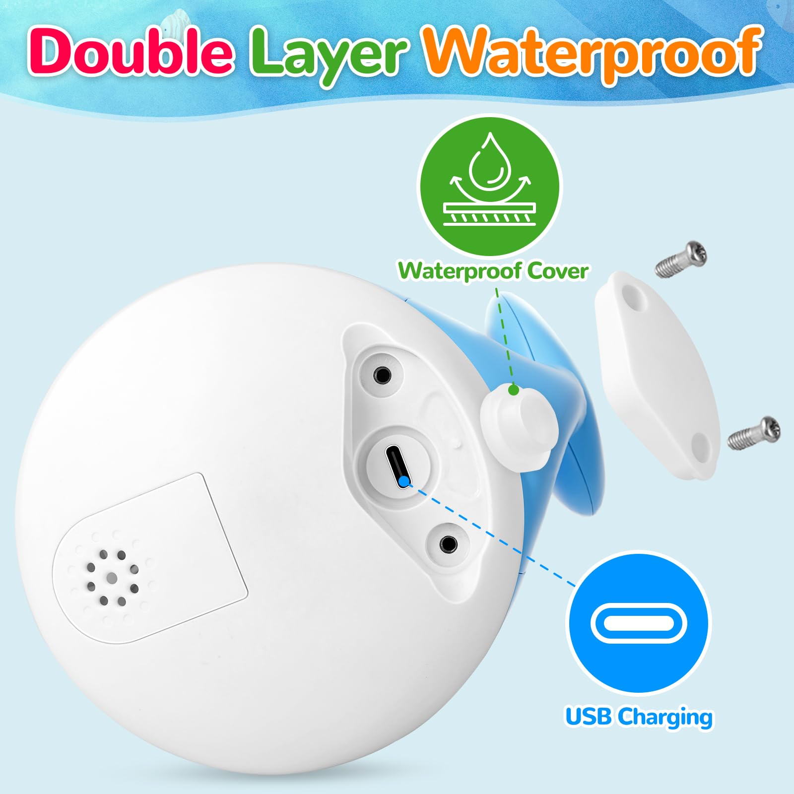WAVISA rechargeable bath toy charging via USB for long play sessions