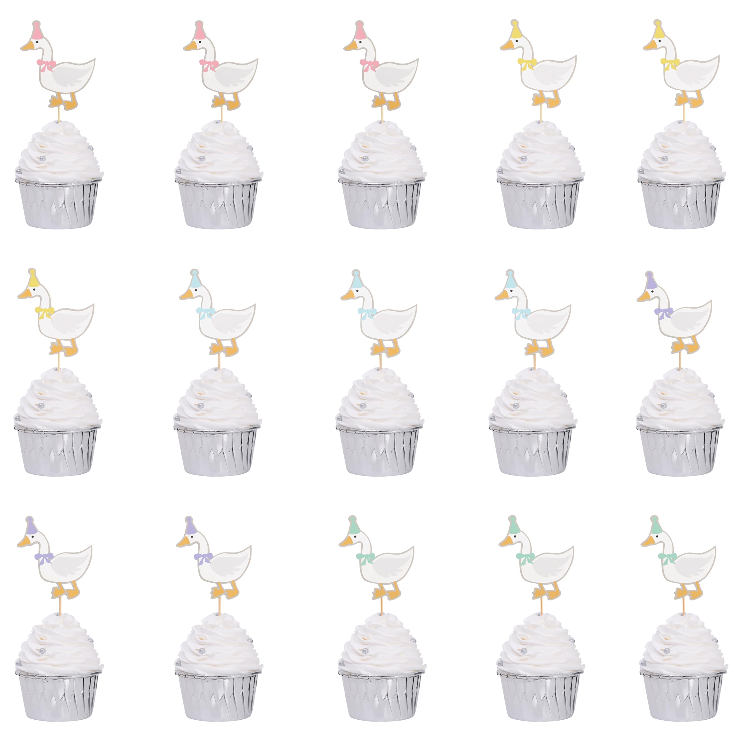 WAWUO lucky goose cupcake toppers brighten a dessert table