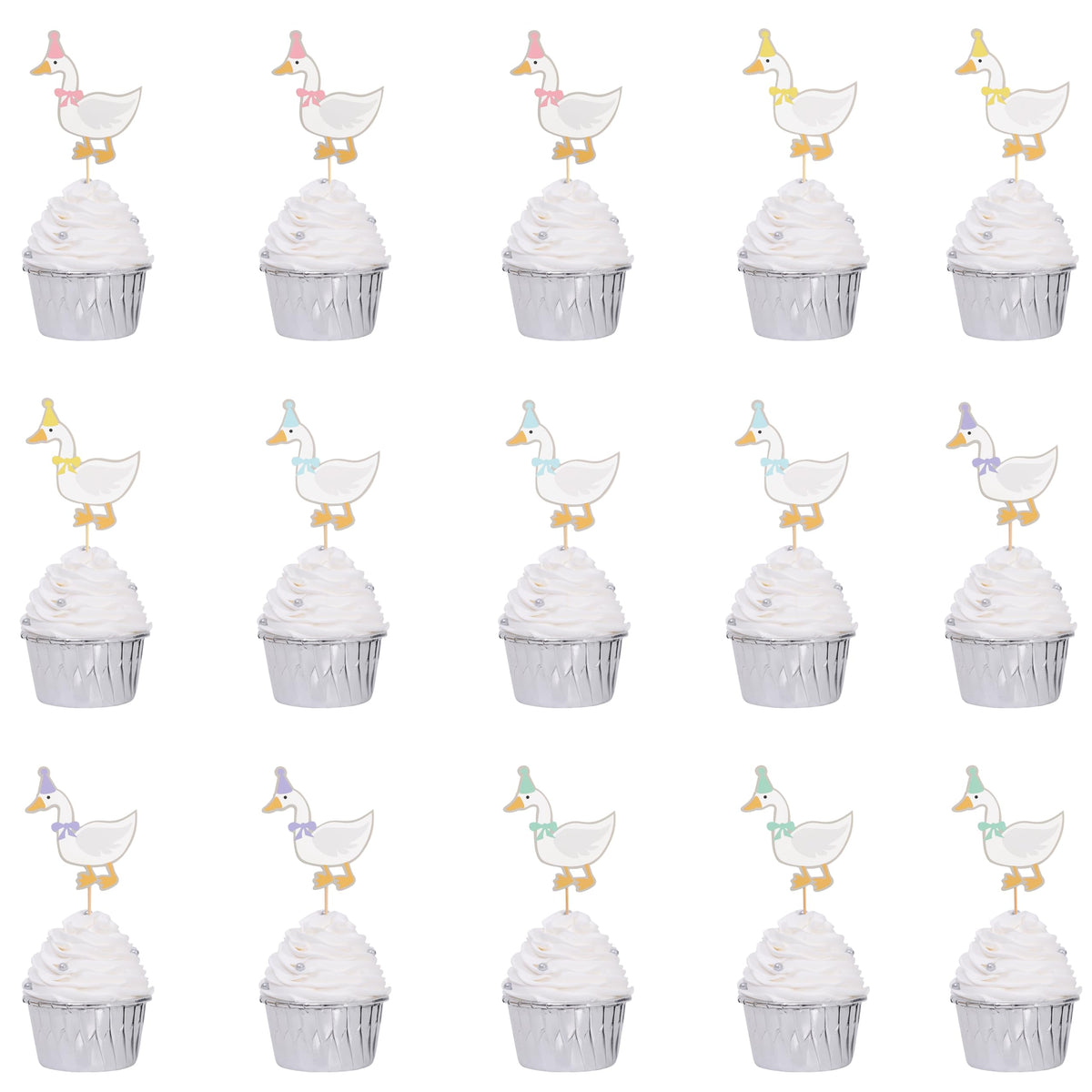 WAWUO lucky goose cupcake toppers brighten a dessert table