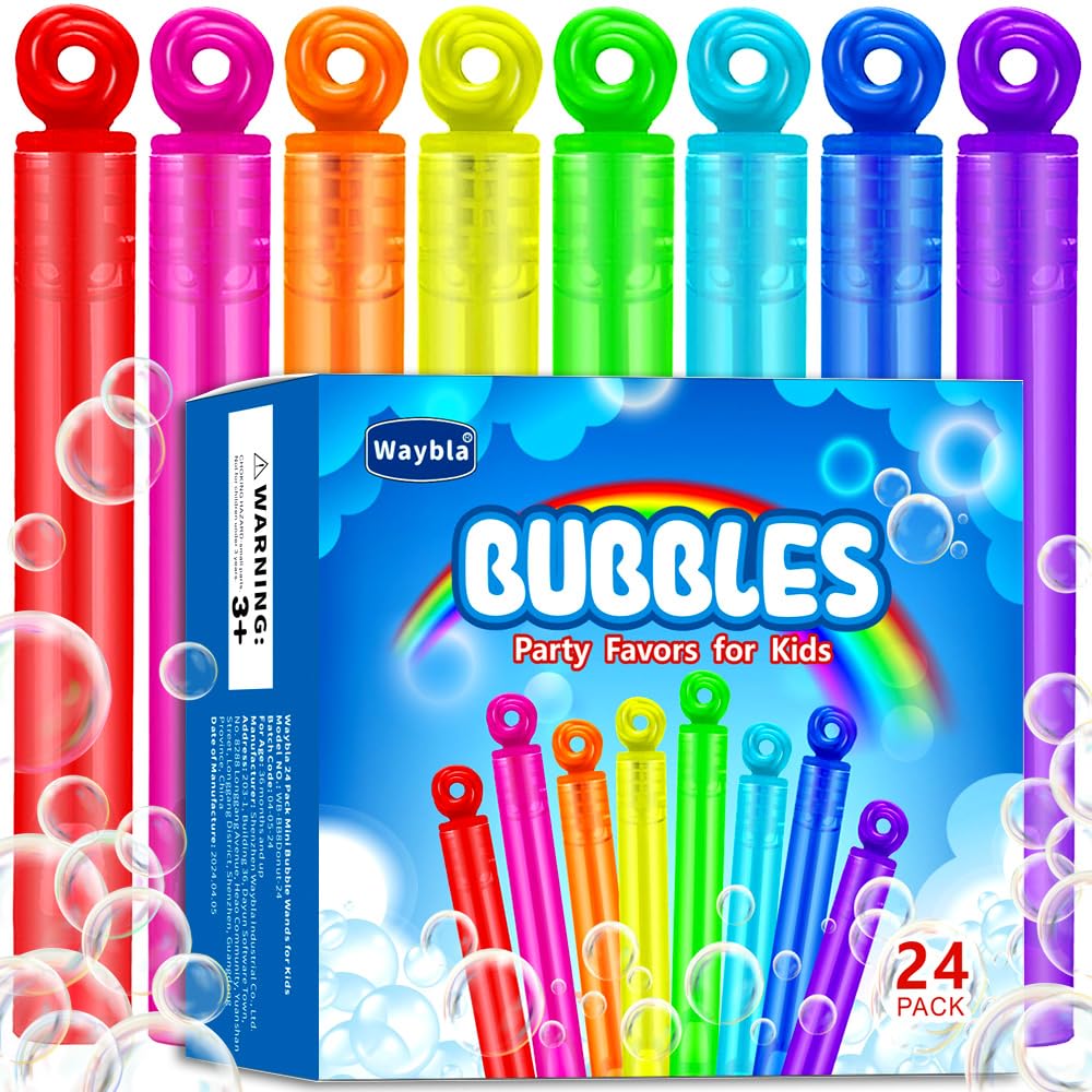 Waybla bubble wands with donut designs in a 24-pack, ideal for party favors.