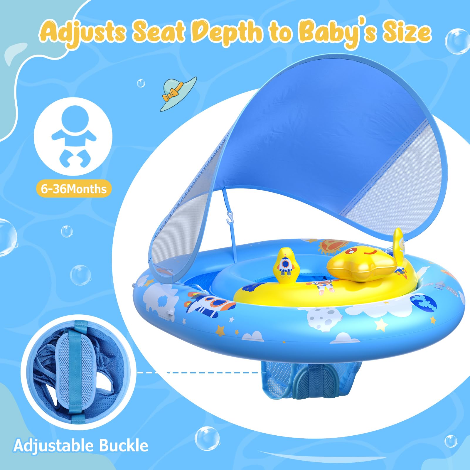 WayEee baby float features breathable mesh sides for visibility and air flow.