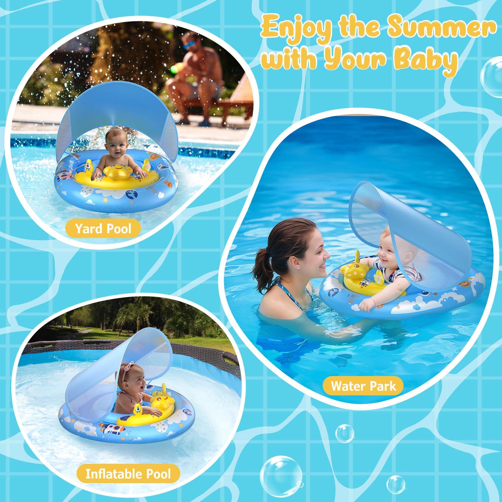 WayEee inflatable float with adjustable belt for a secure, snug fit.