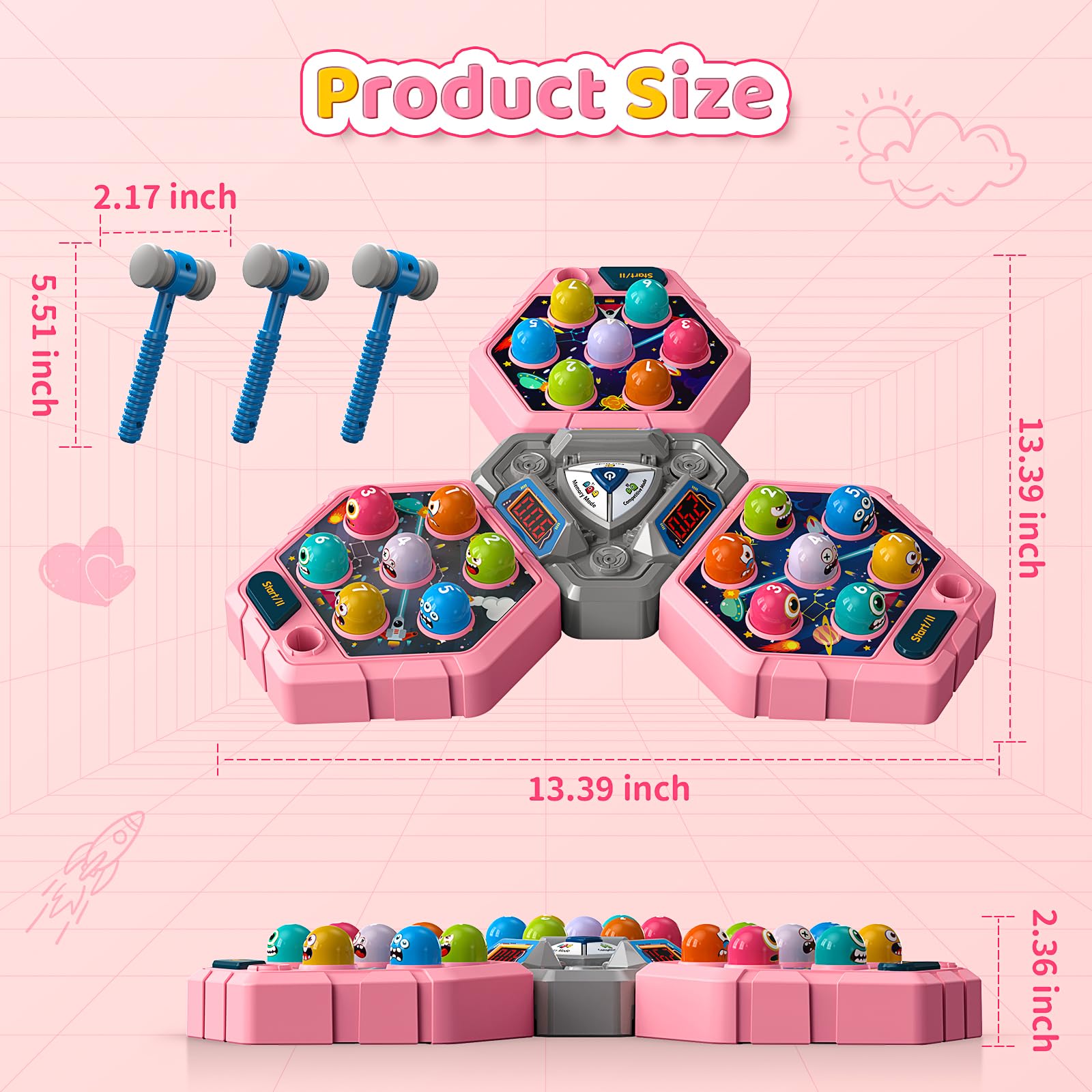 WAYKEE Whack a Game 21 colorful balls create lively visual appeal during play.