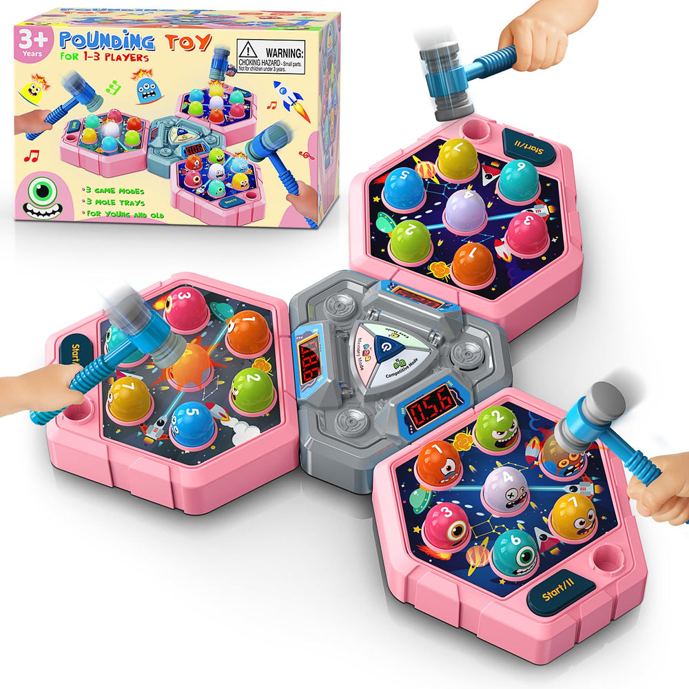 WAYKEE Whack a Game Mole in action hits moles for hand-eye coordination.