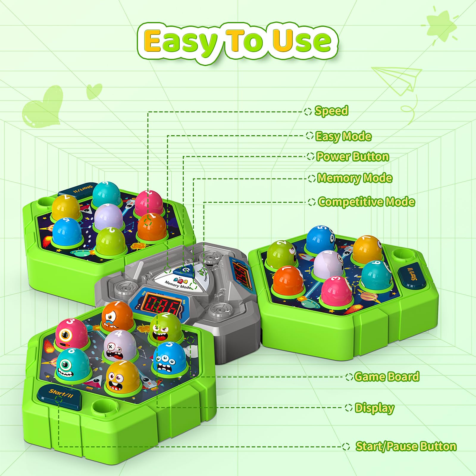 WAYKEE Whack Game Mole safety-focused design with durable build and suction cups.