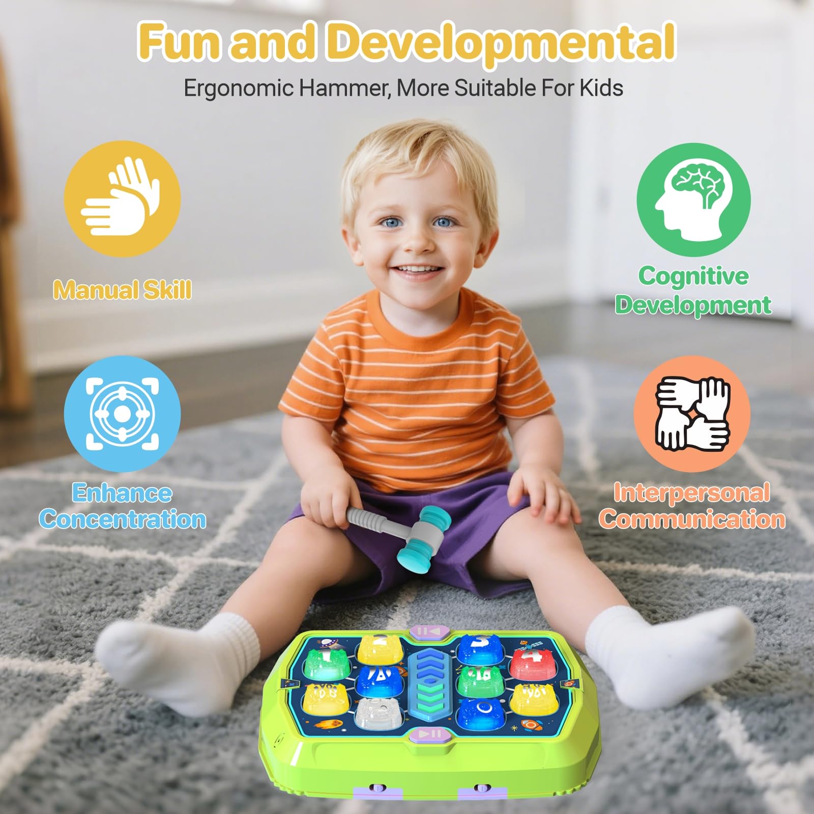 WAYKEE Whack Mole Four-Difficulty Levels support gradual skill-building and ongoing engagement
