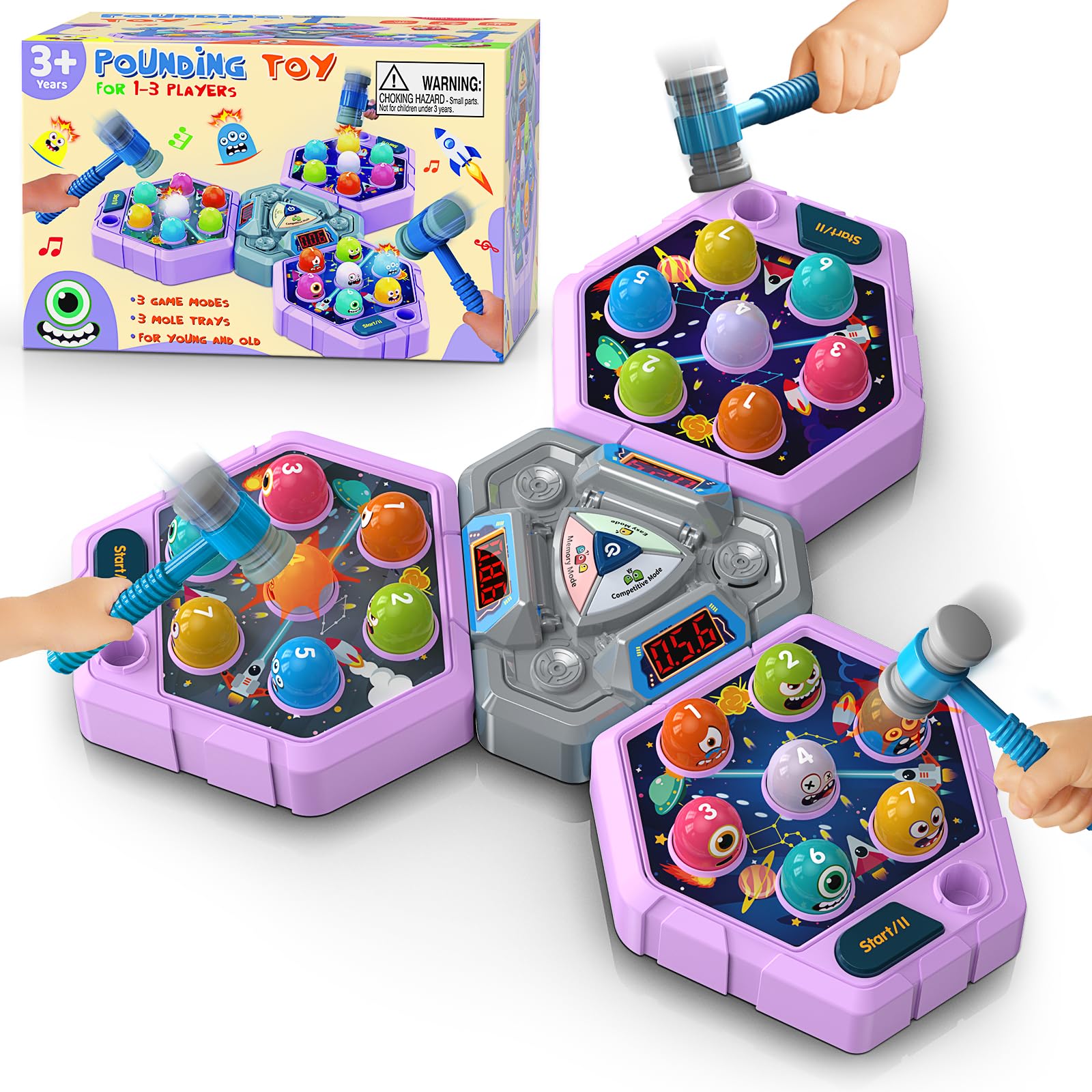 WAYKEE Whack Mole with soft hammers promotes safe, active play.