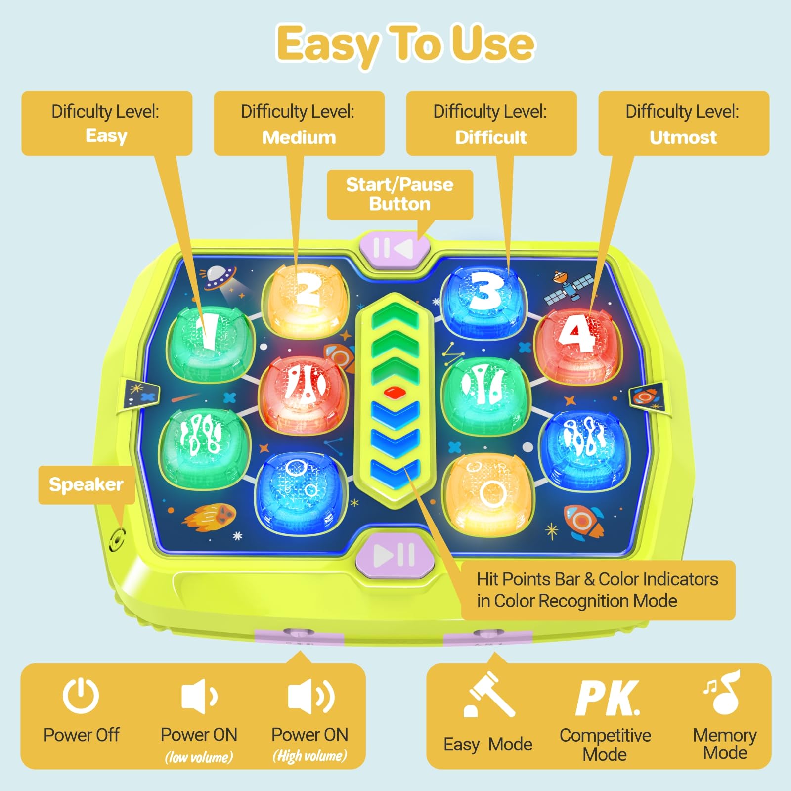 WAYKEE Whack Mole Suction Base keeps the toy stable during energetic play
