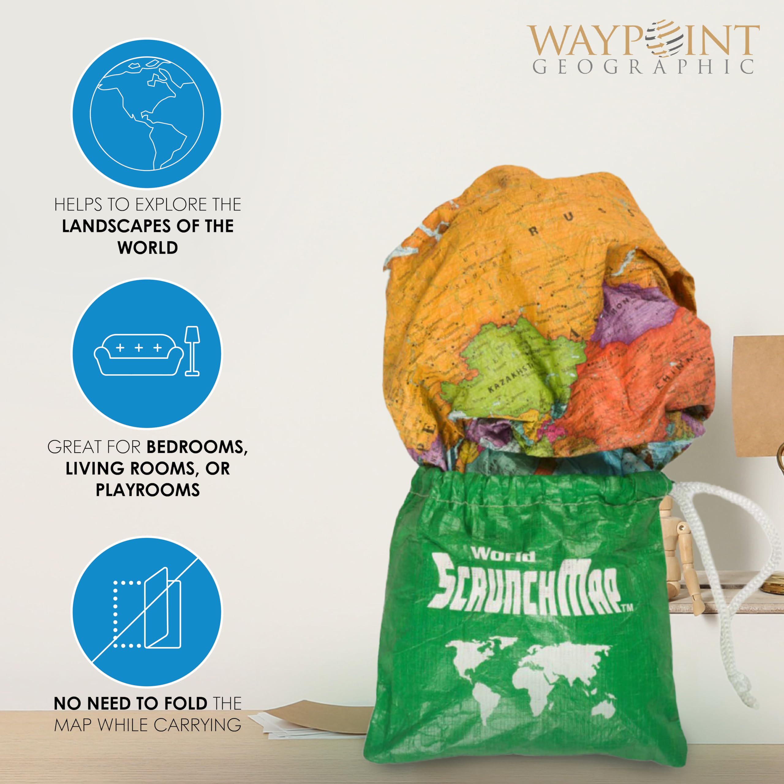 Waypoint Geographic ScrunchMap desk or wall decor sparks curiosity.