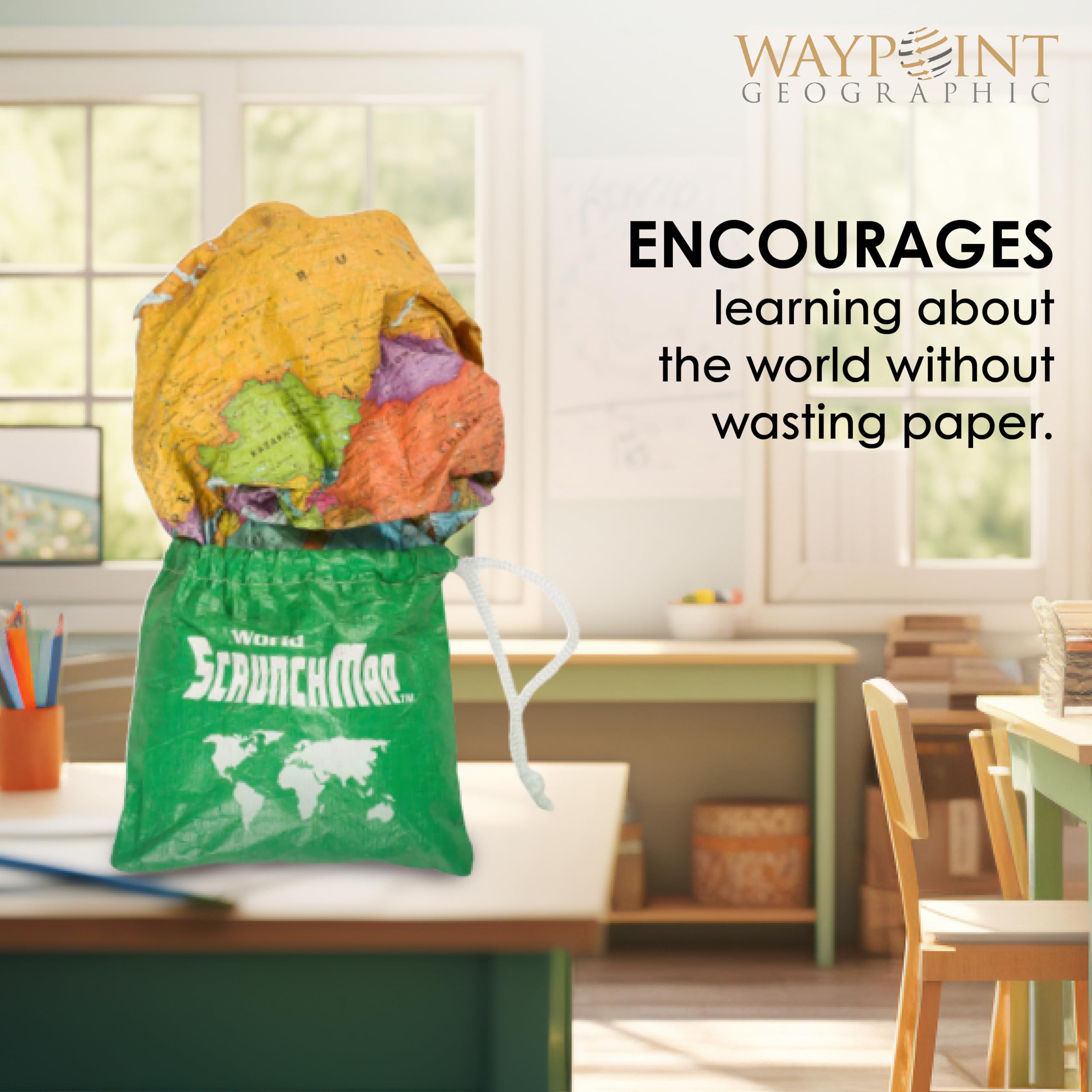 Waypoint Geographic ScrunchMap wall-hanging display for classrooms and homes.