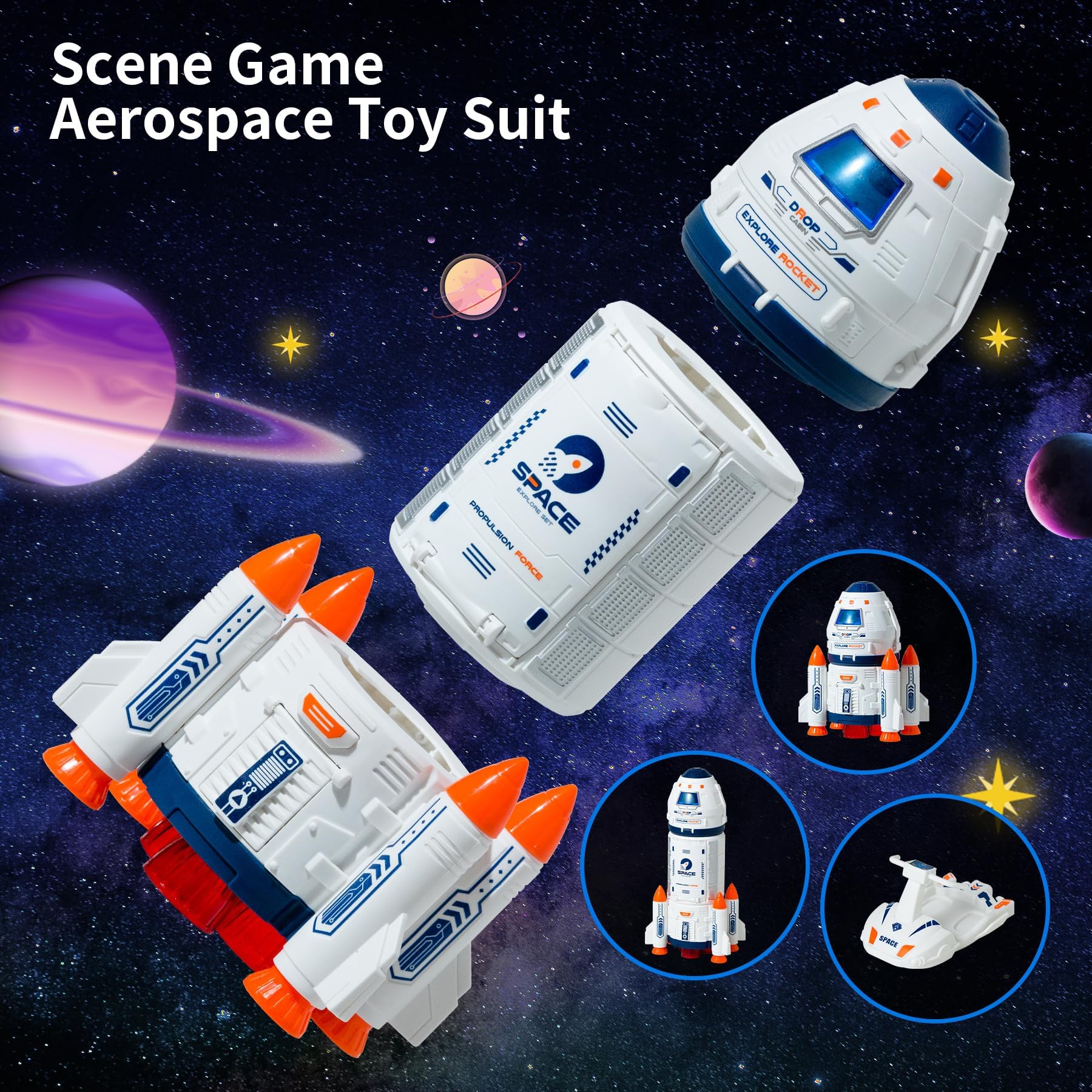 Wbzle launch sequence with lights and sounds enhances pretend space adventures.